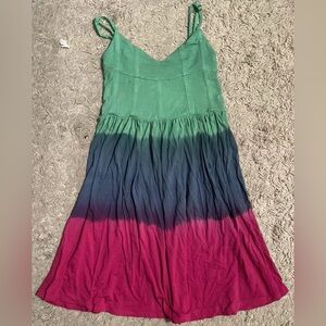 MOON KATZ green blue pink tie dye short mini sleeveless dress small s